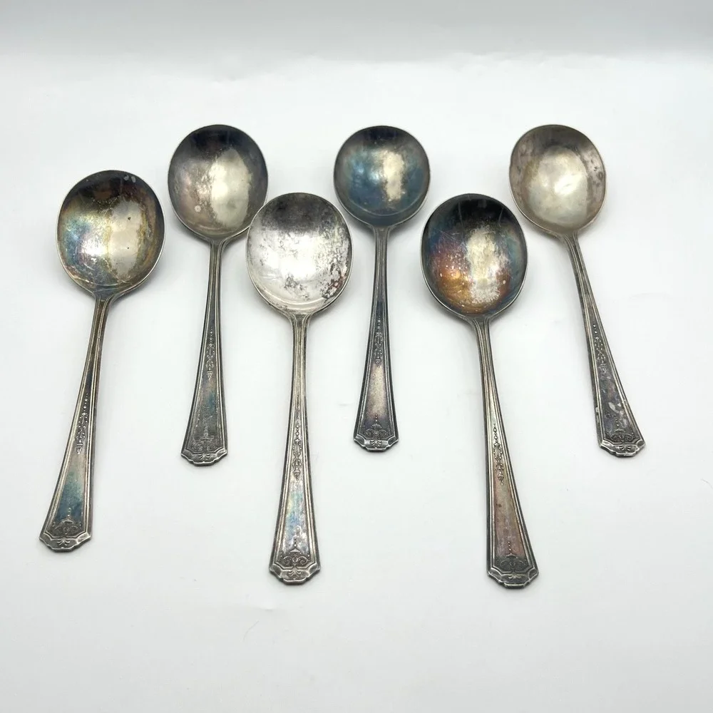 Oneida‎ Community Tudor Silver Plated 6 Spoon Set Queen Bess Vintage Tarnished